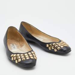 Pre Owned Jimmy Choo Black Leather Studded Ballet Flats Size 38
