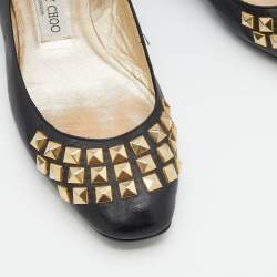 Pre Owned Jimmy Choo Black Leather Studded Ballet Flats Size 38