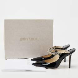 Pre Owned Jimmy Choo Black Patent Leather Bing 100 Sandals  Size 38