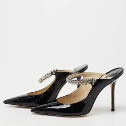 Pre Owned Jimmy Choo Black Patent Leather Bing 100 Sandals  Size 38