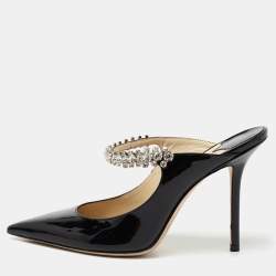 Pre Owned Jimmy Choo Black Patent Leather Bing 100 Sandals  Size 38