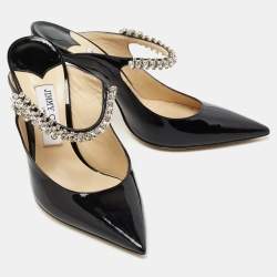 Pre Owned Jimmy Choo Black Patent Leather Bing 100 Sandals  Size 38