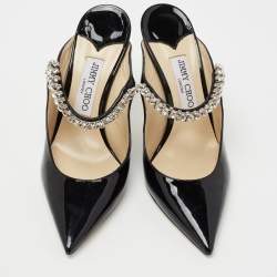 Pre Owned Jimmy Choo Black Patent Leather Bing 100 Sandals  Size 38
