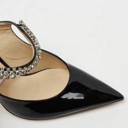 Pre Owned Jimmy Choo Black Patent Leather Bing 100 Sandals  Size 38