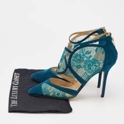 Pre Owned Jimmy Choo Blue Lace And Suede Fyber D'orsay Pumps Size 41