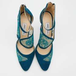 Pre Owned Jimmy Choo Blue Lace And Suede Fyber D'orsay Pumps Size 41
