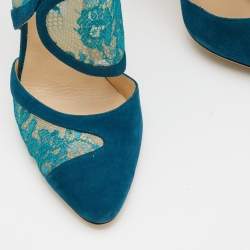 Pre Owned Jimmy Choo Blue Lace And Suede Fyber D'orsay Pumps Size 41