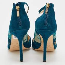 Pre Owned Jimmy Choo Blue Lace And Suede Fyber D'orsay Pumps Size 41
