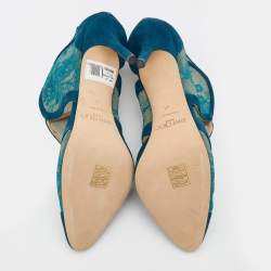Pre Owned Jimmy Choo Blue Lace And Suede Fyber D'orsay Pumps Size 41