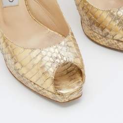 Jimmy Choo Metallic Gold Watersnake Platform Slingback Peep Toe Pumps Size 37.5