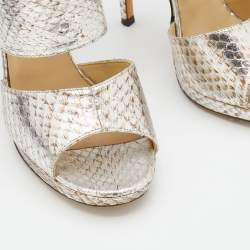 Jimmy Choo Metallic Silver Python Leather Private Open Toe Pumps Size 37.5