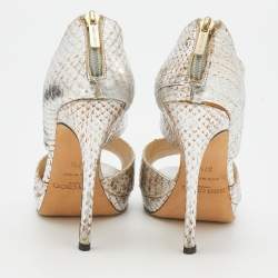 Jimmy Choo Metallic Silver Python Leather Private Open Toe Pumps Size 37.5
