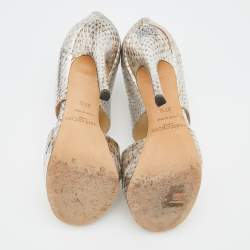 Jimmy Choo Metallic Silver Python Leather Private Open Toe Pumps Size 37.5