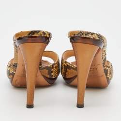 Jimmy Choo Brown/Beige Python Leather Open Toe Slide Sandals Size 38