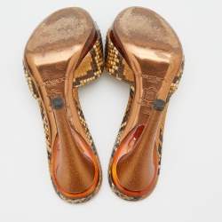 Jimmy Choo Brown/Beige Python Leather Open Toe Slide Sandals Size 38
