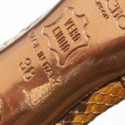 Jimmy Choo Brown/Beige Python Leather Open Toe Slide Sandals Size 38