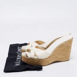 Pre Owned Jimmy Choo Off-White Snakeskin Leather Prima Wedge Slide Sandals Size 38
