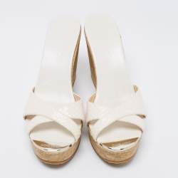 Pre Owned Jimmy Choo Off-White Snakeskin Leather Prima Wedge Slide Sandals Size 38