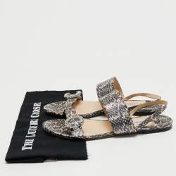 Jimmy Choo Black/Beige Python Embossed Leather Slingback Flats Size 41.5