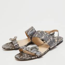Jimmy Choo Black/Beige Python Embossed Leather Slingback Flats Size 41.5