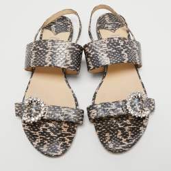 Jimmy Choo Black/Beige Python Embossed Leather Slingback Flats Size 41.5