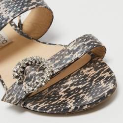 Jimmy Choo Black/Beige Python Embossed Leather Slingback Flats Size 41.5