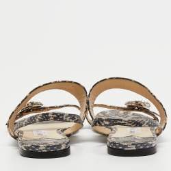 Jimmy Choo Black/Beige Python Embossed Leather Slingback Flats Size 41.5