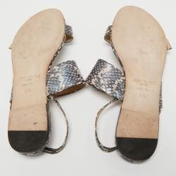 Jimmy Choo Black/Beige Python Embossed Leather Slingback Flats Size 41.5