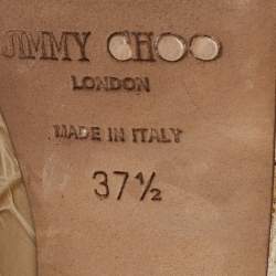 Pre Owned Jimmy Choo Beige Croc Embossed Leather Peep Toe Platform Pumps Size 37.5