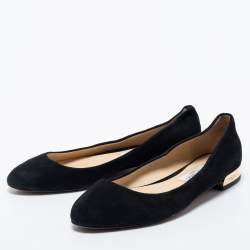 Pre Owned Jimmy Choo Black Suede Ballet Flats 39.5