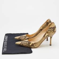 Pre Owned Jimmy Choo Beige/Brown Python Embossed Leather Anouk Pumps Size 38.5
