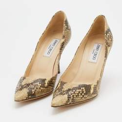 Pre Owned Jimmy Choo Beige/Brown Python Embossed Leather Anouk Pumps Size 38.5