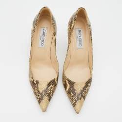 Pre Owned Jimmy Choo Beige/Brown Python Embossed Leather Anouk Pumps Size 38.5