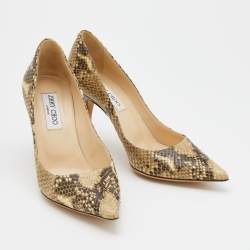 Pre Owned Jimmy Choo Beige/Brown Python Embossed Leather Anouk Pumps Size 38.5