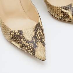 Pre Owned Jimmy Choo Beige/Brown Python Embossed Leather Anouk Pumps Size 38.5