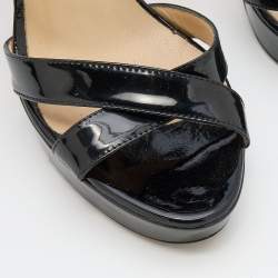 Pre Owned Jimmy Choo Black Patent Leather Vamp Platform Sandals Size 37
