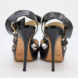 Pre Owned Jimmy Choo Black Patent Leather Vamp Platform Sandals Size 37