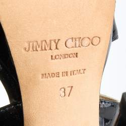 Pre Owned Jimmy Choo Black Patent Leather Vamp Platform Sandals Size 37