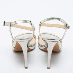 Pre Owned Jimmy Choo Silver Leather Ankle Strap Sandals Size 36