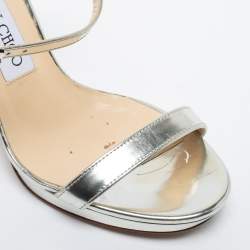 Pre Owned Jimmy Choo Silver Leather Ankle Strap Sandals Size 36