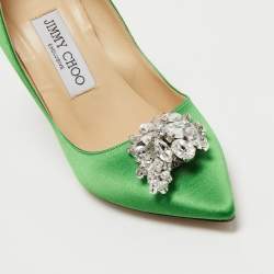 Pre Owned Jimmy Choo Green Satin Manda Pumps Size 35.5
