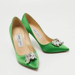 Pre Owned Jimmy Choo Green Satin Manda Pumps Size 35.5