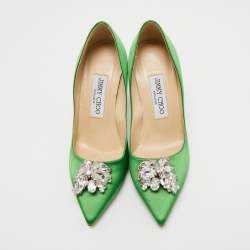 Pre Owned Jimmy Choo Green Satin Manda Pumps Size 35.5