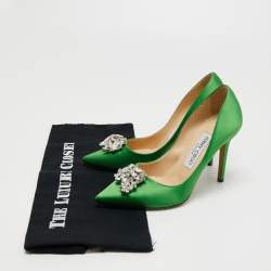 Pre Owned Jimmy Choo Green Satin Manda Pumps Size 35.5