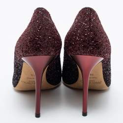 Pre Owned Jimmy Choo Burgundy/Black Coarse Glitter Romy Pointed Toe Pumps Size 38.5