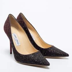 Pre Owned Jimmy Choo Burgundy/Black Coarse Glitter Romy Pointed Toe Pumps Size 38.5
