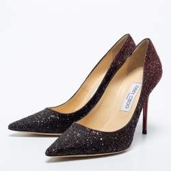 Pre Owned Jimmy Choo Burgundy/Black Coarse Glitter Romy Pointed Toe Pumps Size 38.5