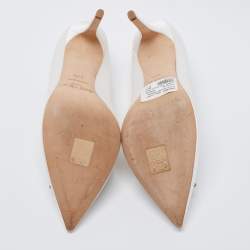 Pre Owned Jimmy Choo White Satin Manda Crystal Embellished Pointed Toe Pumps Size 37.5