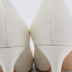 Pre Owned Jimmy Choo White Satin Manda Crystal Embellished Pointed Toe Pumps Size 37.5