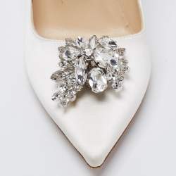 Pre Owned Jimmy Choo White Satin Manda Crystal Embellished Pointed Toe Pumps Size 37.5